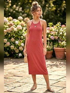Athleta Mariposa Sleeveless Racerback Midi Dress Guava Rose Pink-M-NWT Lounge
